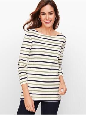 TALBOTS WOMENS COTTON AUTHENTIC TEE IN HUNTINGTON STRIPE-SIZE PETITE XL